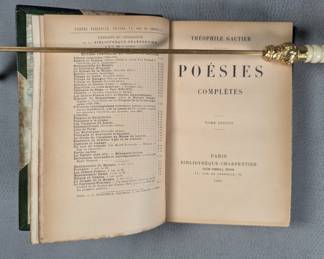 Inside page view of Poésies Completes and Émaux et Camées by Théophile Gautier, hardcover half-calf, published 1901 by Bibliothéque-Charpentier, Paris
