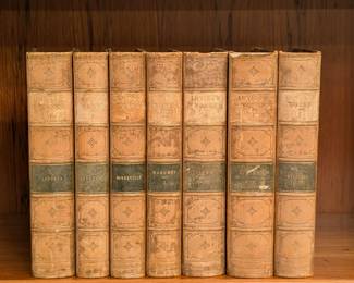 Seven volumes by from the Irving's Works series by Washington Irving, published in 1860 through 1867. Hardcovers, half leather and marbled paper, includes titles Astoria, Crayon Miscellany, Bonneville, Mahomet I, Columbus II, Columbus III, and Tales of a Traveler. Publishers G. P. Putnam; Hurd and Houghton. 