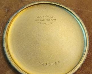 Interior of back of the Bulova, 17 Jewel pocket watch, runs