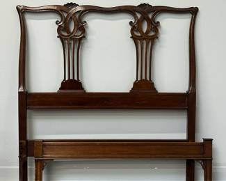 Pair of vintage 1940s/1950s mahogany Chippendale-style twin-size headboard and footboard.