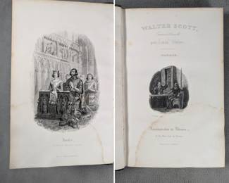 Inside page views of (The Works of Walter Scott) Oeuvres Completes  de Walter Scott, hardcover, published in 1845 by Administration de Librairie, Paris. 25-book set, in French language.