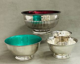 Silver plate bowls by Reed & Barton, Sheffield, and Fisher