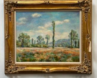 An original landscape oil painting signed by Alan Cote, with ornate frame, 35" x 41". 