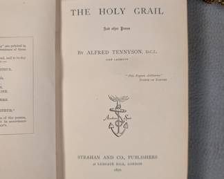 Inside page view of the Holy Grail and Other Poems by Alfred Tennyson, hardcover, leather, published 1870 in London by Strahan and Co. 