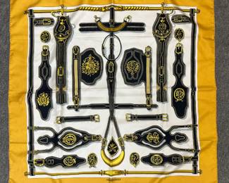 An Hermès Harnais des Présidents silk scarf, designed by Marie-Françoise Héron and originally issued in 1966