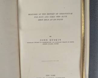 Inside page view of Our Fathers Have Told Us by John Ruskin, half-calf hardcover, published by John W. Lovell Company, New York