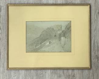 William Simson (Scottish, 1800-1847) painting depicting a scene in Monreale, Sicily. William Simson (1800-1847) was a notable Scottish painter associated with both the Royal Scottish Academy (RSA) and the Royal Academy of Arts (RA) in London.  Framed arwork is 18" x 23".