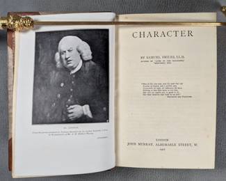 Inside page view of Character by Samuel Smiles, half-calf hardcover, published 1907 by John Murray, London