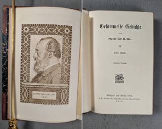 Inside page view of Gottfried Keller's Gesammelte Gedichte, Vol. 1 and 2, hardcover half-calf, published 1902 by J. G. Cotta'sche Buchhandlung