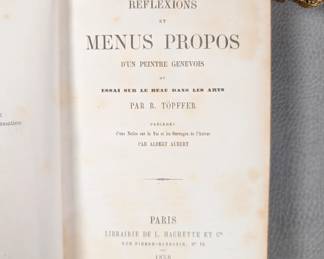 Inside page view of Réflexions et Menus Propos d'un Peintre Genevois by Par R. Topffer, hardcover, leather; published 1858 in Paris by Librairie de L. Hachette et Cie.