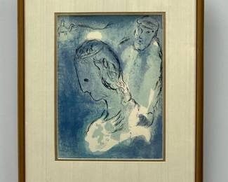 A framed 1956 Marc Chagall lithograph "Abraham & Sarah" 21" x 17-1/2"