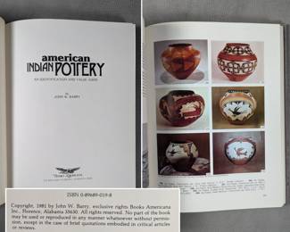 Inside page view of American Indian Pottery by John Barry, hardcover, published 1981 by Books Americana Inc.