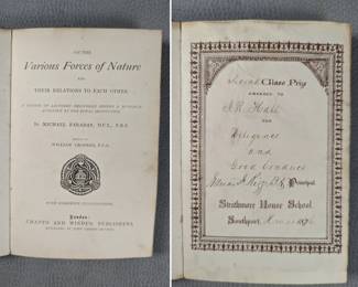 Inside page view of Various Forces of Nature by Michael Faraday, published 1867 by Chatto and Windus, London