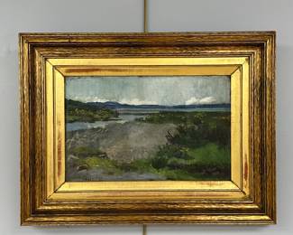 J.E. Christie signed oil on canvas Scotland landscape painting, 15" x 20".