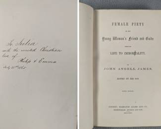 Young Woman's Guide - Female Piety or the Young Woman's Friend and Guide Through Life to Immortality by John Angell James, hardcover half-calf, published 1864 by Hamilton Adams and Co., London 