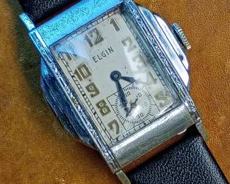 With band, Elgin wrist watch, 1933, 15 jewel movement, runs, keeps time.