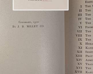 Inside page view of rare volumes of The Oriental Series by Angus Hamilton, F.R.G.S., Fujiyama Edition Limited Series of 100. Hardcover, leather bound, includes Afghanistan, Burma, India, Korea, Manchuria, Persia, The Philippines, Russia I, Russia II, Russia III, Siam, and Turkey. Copyright 1910 publisher J. B. Millet Company.
