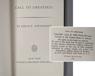 Call to Greatness by Adlai E. Stevenson, first edition hardcover, published 1954 by Harper & Brothers, New York