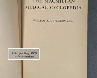 Inside page view of The MacMillan Medical Cyclopedia by William A. R. Thomson, M.D., hardcover, printed 1959 by The MacMillan Company, New York