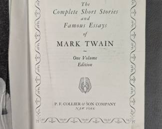 Inside page view of The Complete Short Stories and Famous Essays of Mark Twain, one volume; hardcover, published 1928 by P.F. Collier & Son Company New York