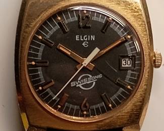 Elgin Swissonic wrist watch, 1970's, electric, runs, needs cleaning and adjustment