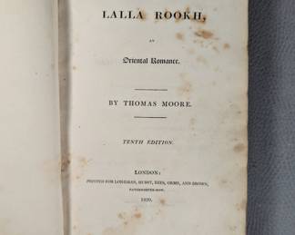 Inside page of Lalla Rookh An Oriental Romance by Thomas Moore, tenth edition, hardcover, leather; published 1820 by Longman, Hurst, Rees, Orme and Brown, London
