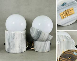 Pair of mid-century style marble and glass globe table lamps