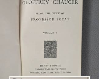 Inside page view of The Poetical Works of Geoffrey Chaucer from the Text of Professor Skeat, Volume I, hardcover, published 1906 by Oxford University Press