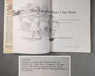 Inside view of They Laughed When I Sat Down - An Informal History of Advertising in Words and Pictures by Frank Rowsome, Jr., hardcover with dust jacket, published 1959 by Bonanza Books New York