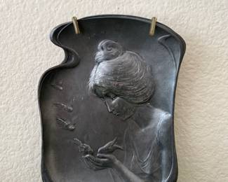 Pewter art nouveau tray plate