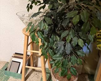 Stool, Picture Frames, Faux Plants