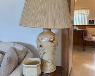 Wooden Side Table, Decorative Lamp