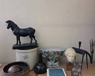 Crock, Wooden Bowl, Metal Art And More