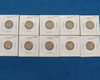 Lot 237. Ten Buffalo nickels