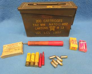 Lot 18. Metal ammo box with contents