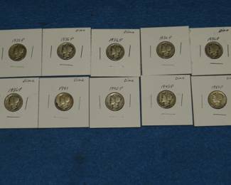 Lot 24. Ten Mercury dimes. Dates as pictured.