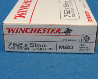 Lot 175. 20 Winchester 7.62 x 51mm rounds. Unopened box. 149-grain FMJ.
