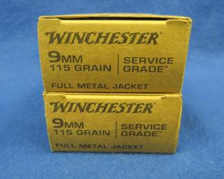 Lot 102. 100 Service Grade Winchester 9mm rounds. 115-grain FMJ.