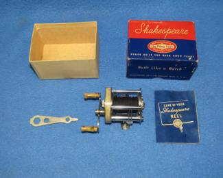 Lot 313. Vintage Shakespeare Triumph reel #1958 in the box with papers and reel wrench in excellent condition