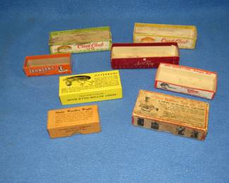Lot 190. Old fishing lure boxes. Three are complete.