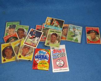 Lot 97. 14 baseball cards going back to 1959 and two unopened packs