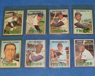 Lot 37. Eight different Minnesota Twins Topps baseball cards from 1967