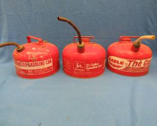 Lot 72. Three vintage steel 2 1/2 gal. gas cans