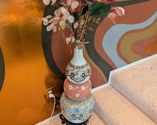 Chinese Famille Rose Triple Gourd Floor Vase 