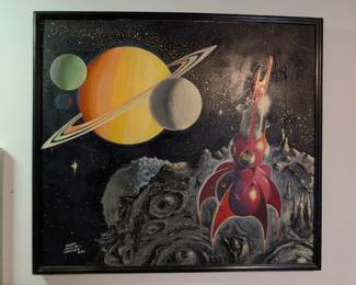 Original Morton Lawrence Schneider 1946 Acrylic on Board, Space Motif 