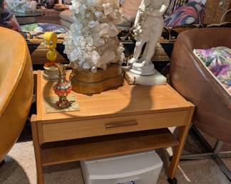 Teak Table, Geode Lamp Carole Stupell
