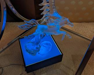 Ladd Pegasus glass sculpture with lighted base