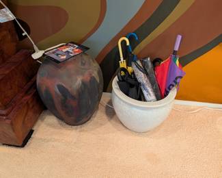 Raku Floor Vessel by Evans, Umbrella Bowl 