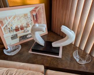 Lalique, Steuben and Soapstone Sculpture 