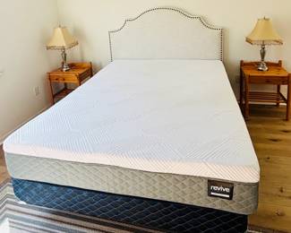 Queen Size Revive Mattress/Boxspring and Frame Set - $80 - Stylish Nailhead and upholstered headboard $50